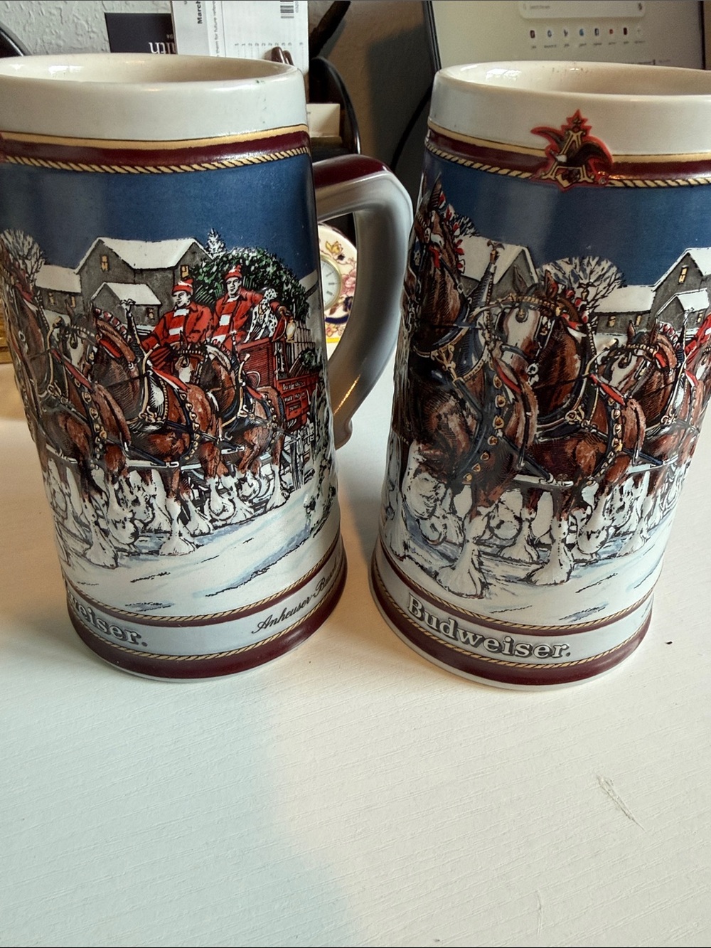 Holiday Clydesdale Ceramic Beer Stein - White and Blue - Picture 6 of 6